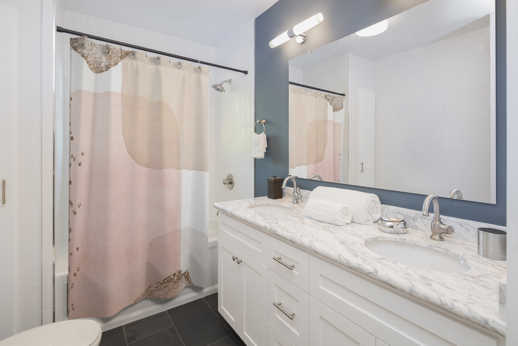 Blush Pink, Beige Abstract Shower Curtain