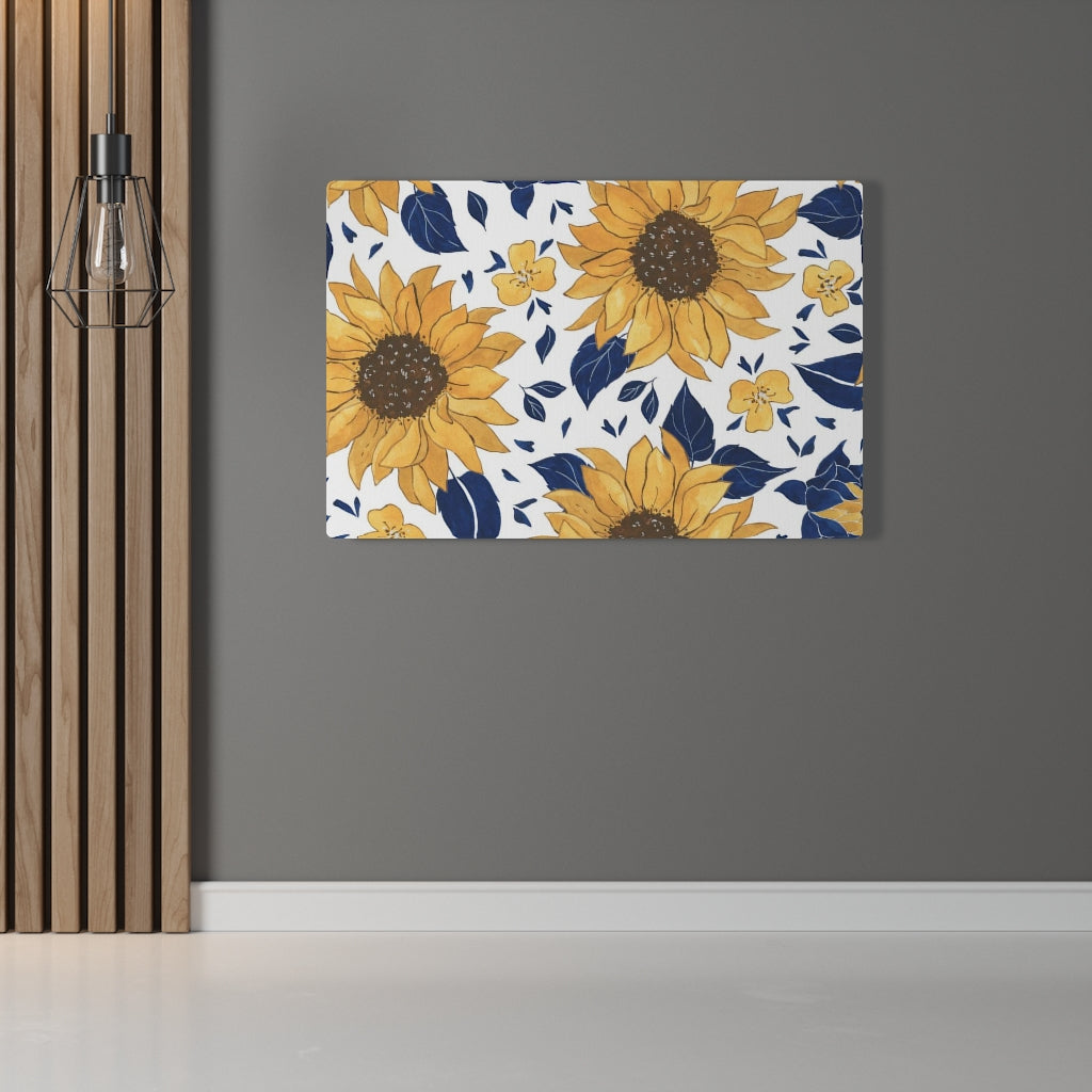 FLORAL WALL CANVAS ART | White Blue Yellow Sunflowers