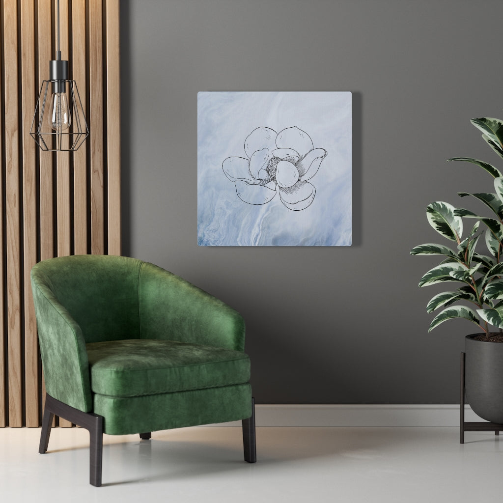 FLORAL CANVAS ART | Blue White Line Art Lotus