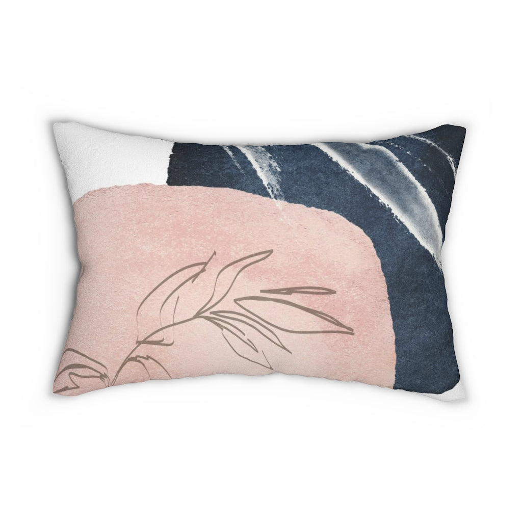 Boho Chic Lumbar Throw Pillow | Minimalist Blush Pink Navy