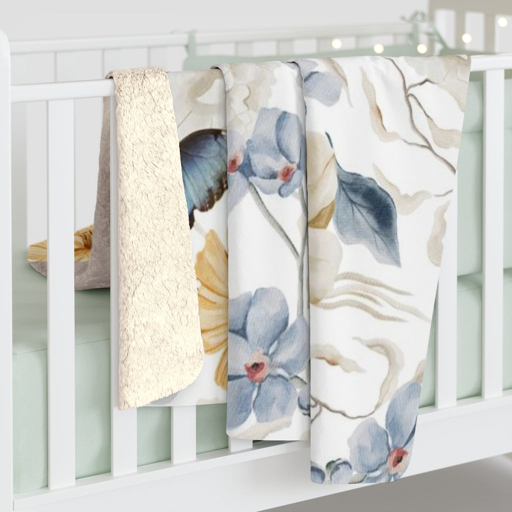 Floral Comfy Blanket | Blue White Butterflies