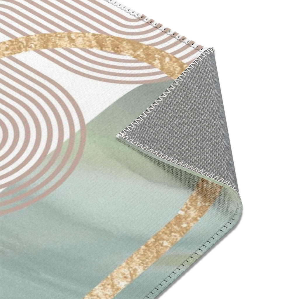 Geometric Area Rug | Green Beige Gold Shapes