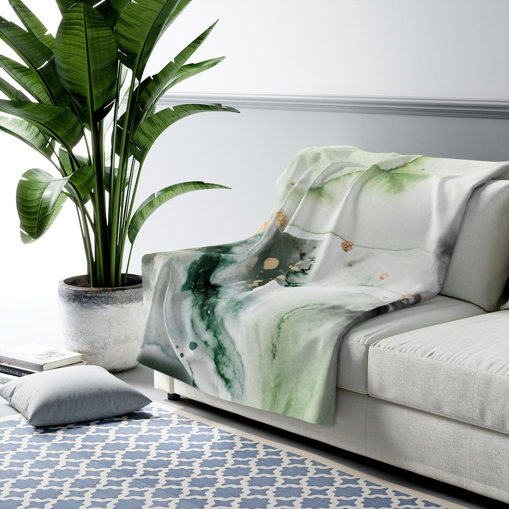 Abstract Comfy Blanket | White Green Splashes