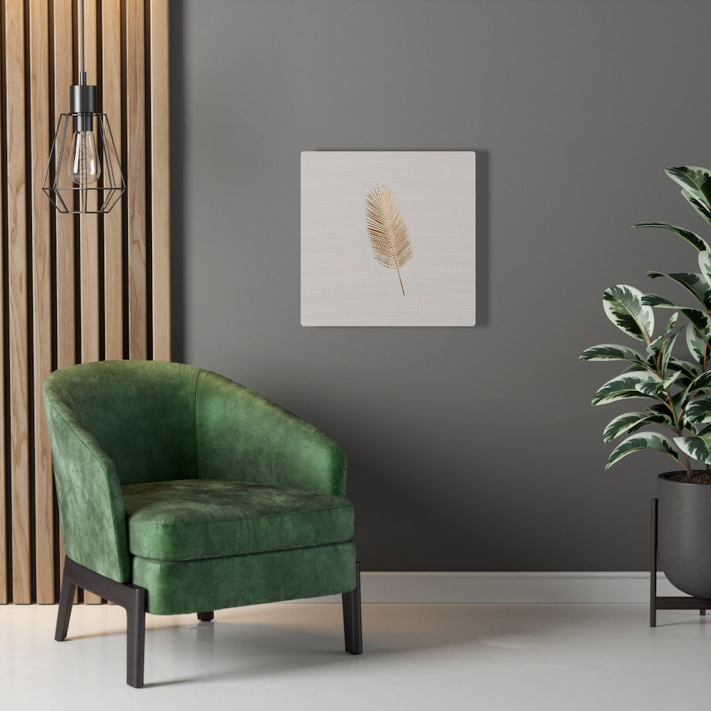 Modern Wall Canvas Art | Beige Gold Feather