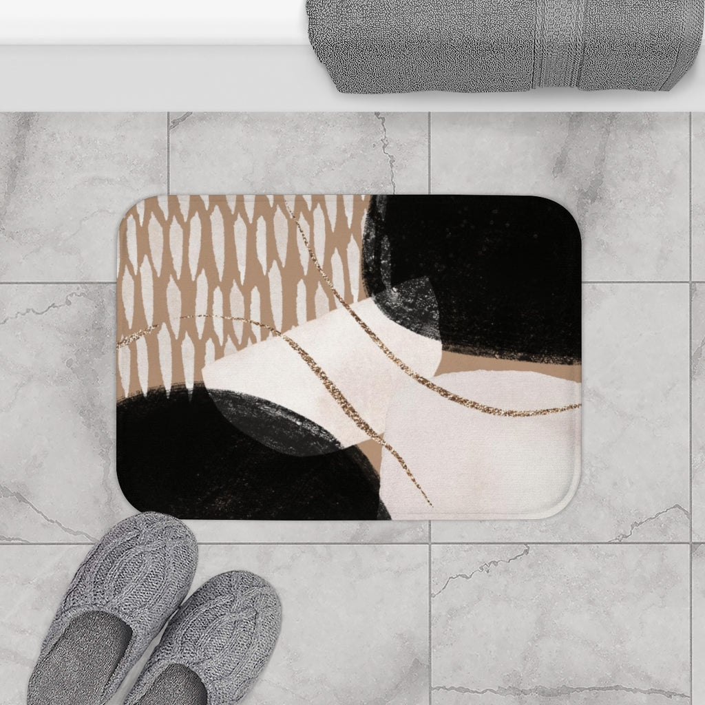 Abstract Boho Bath Mat | Beige Cream Black