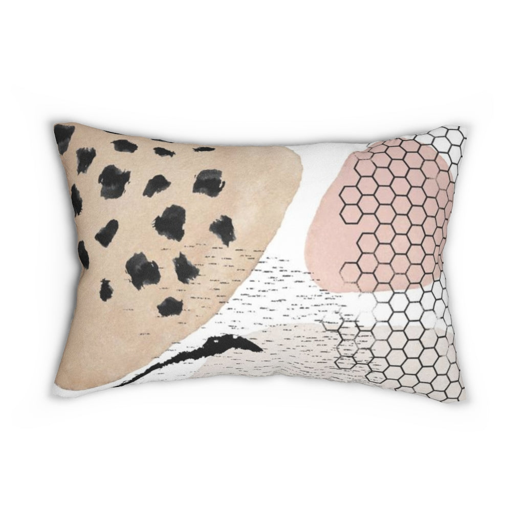 Abstract Boho Lumbar Pillow | Beige Blush Pink