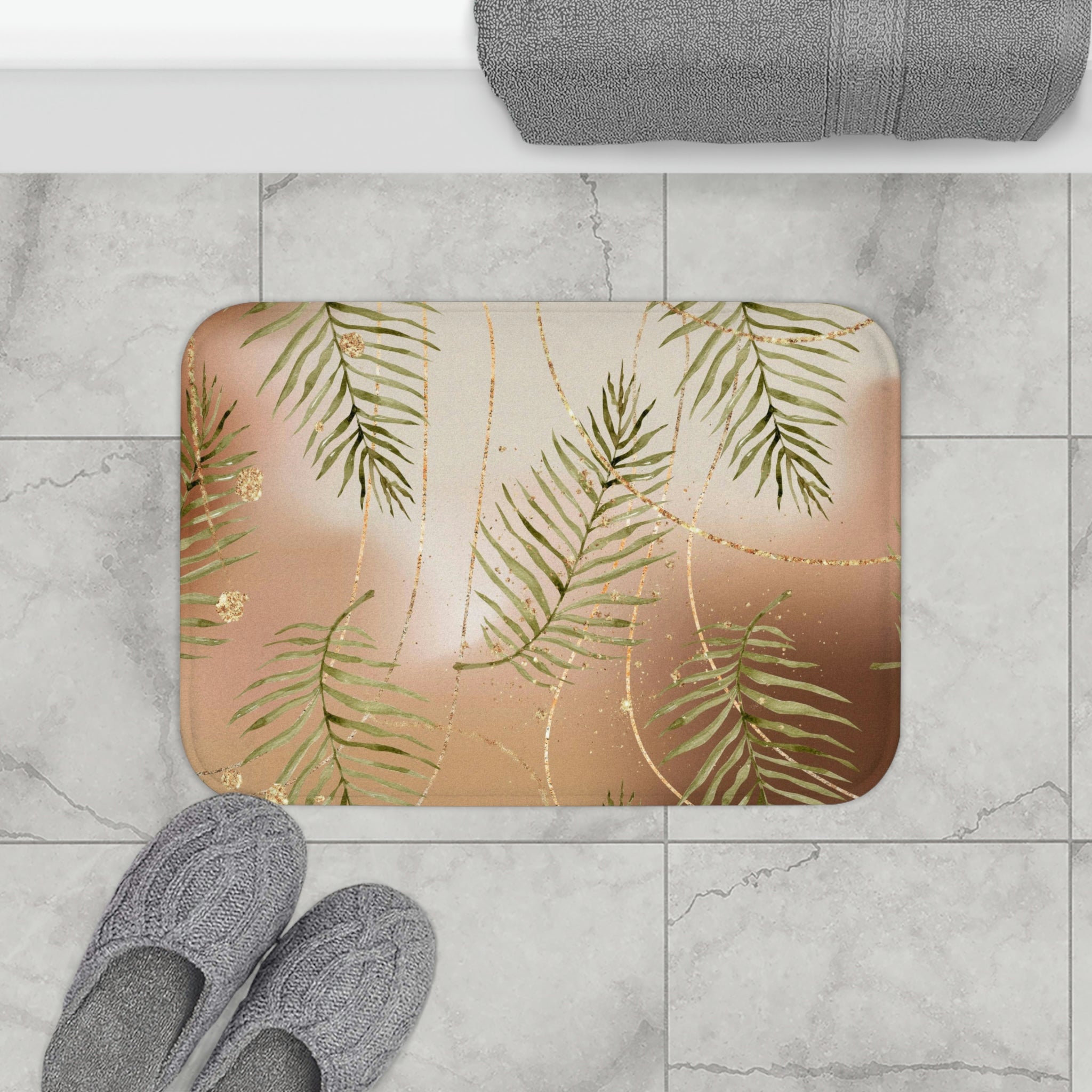 Beige Ombre Bath Mat by the bathtub