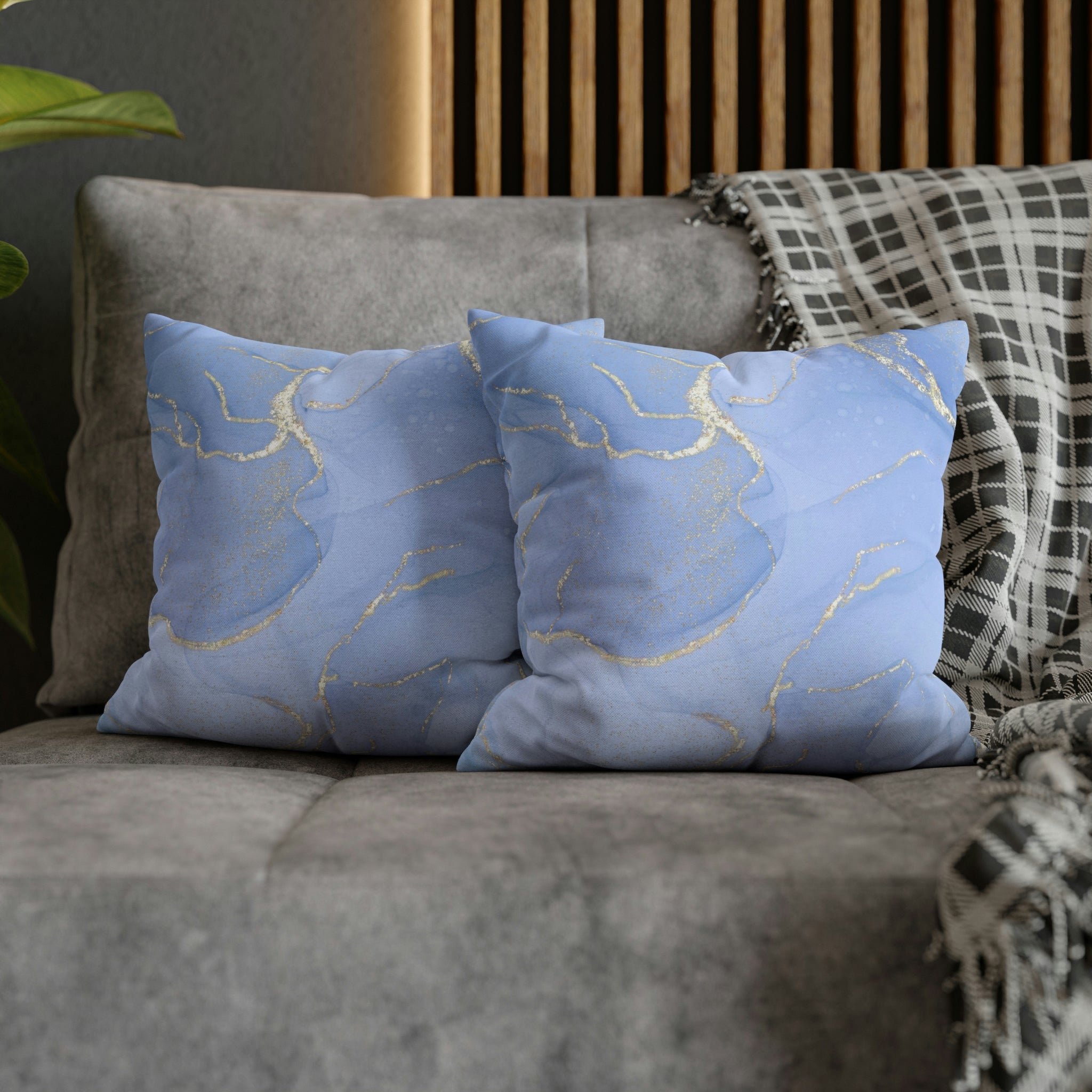 Abstract Boho Pillow Cover | Sky Blue Gold