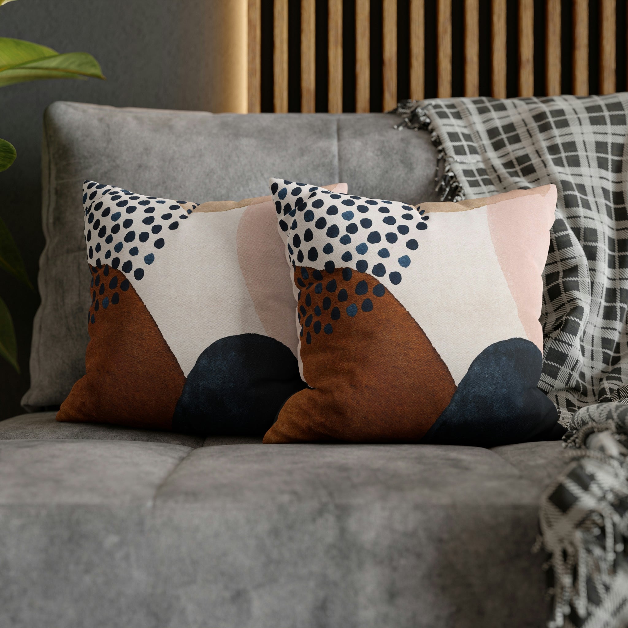 Abstract Boho Pillow Cover | Navy Blue Rustic Pink Blush Cream Gold