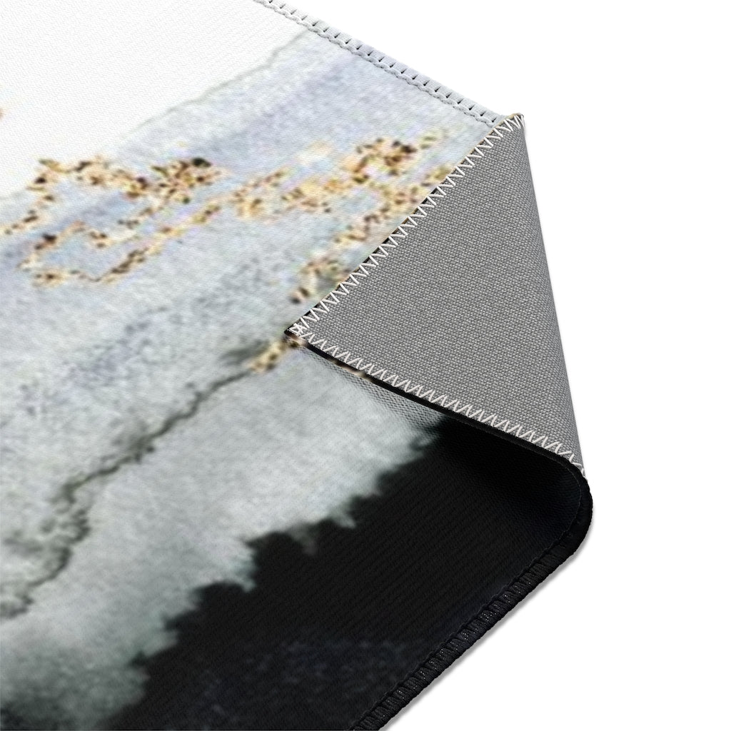 Boho Area Rug | Navy Gray Ombre Green Leaves