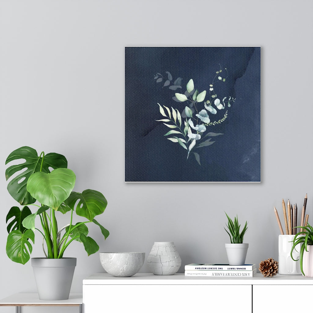 FLORAL WALL CANVAS ART | Navy Blue Green Eucalyptus