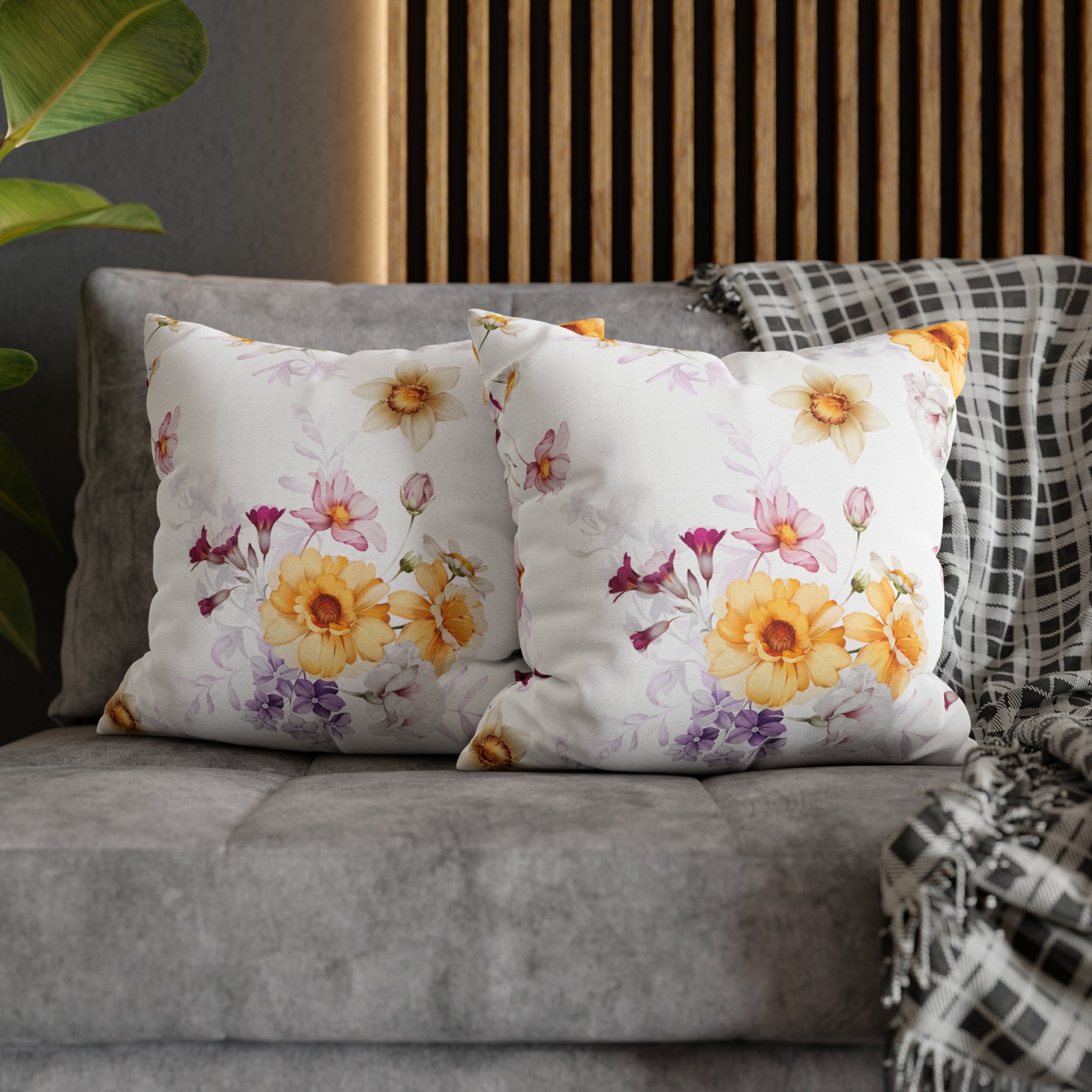 Floral Boho Pillow Cover | Spring White Yellow Pink