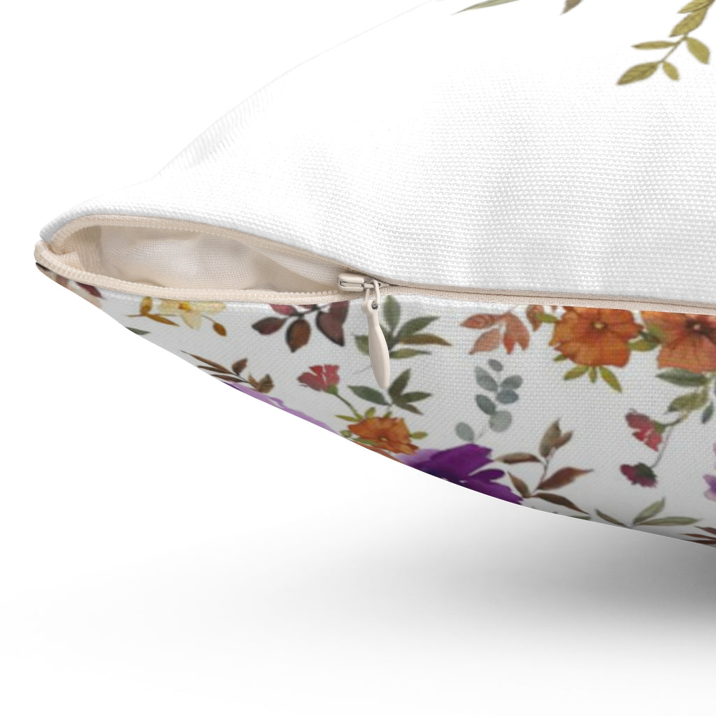Floral Boho Pillow Cover | White Pastel Orange Violet Poppies Peach Roses Green