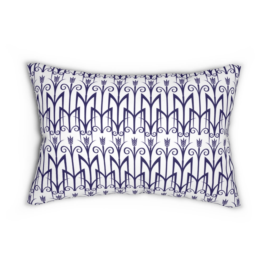 Art Deco Lumbar Pillow | White Blue