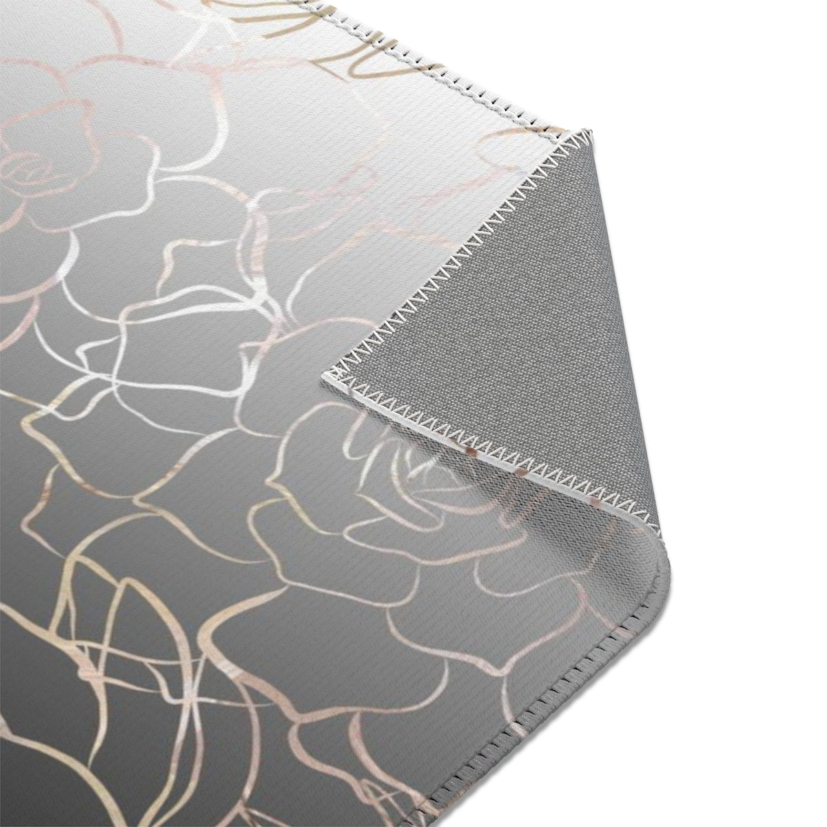 Floral Area Rug | Black White Ombre Gold Roses