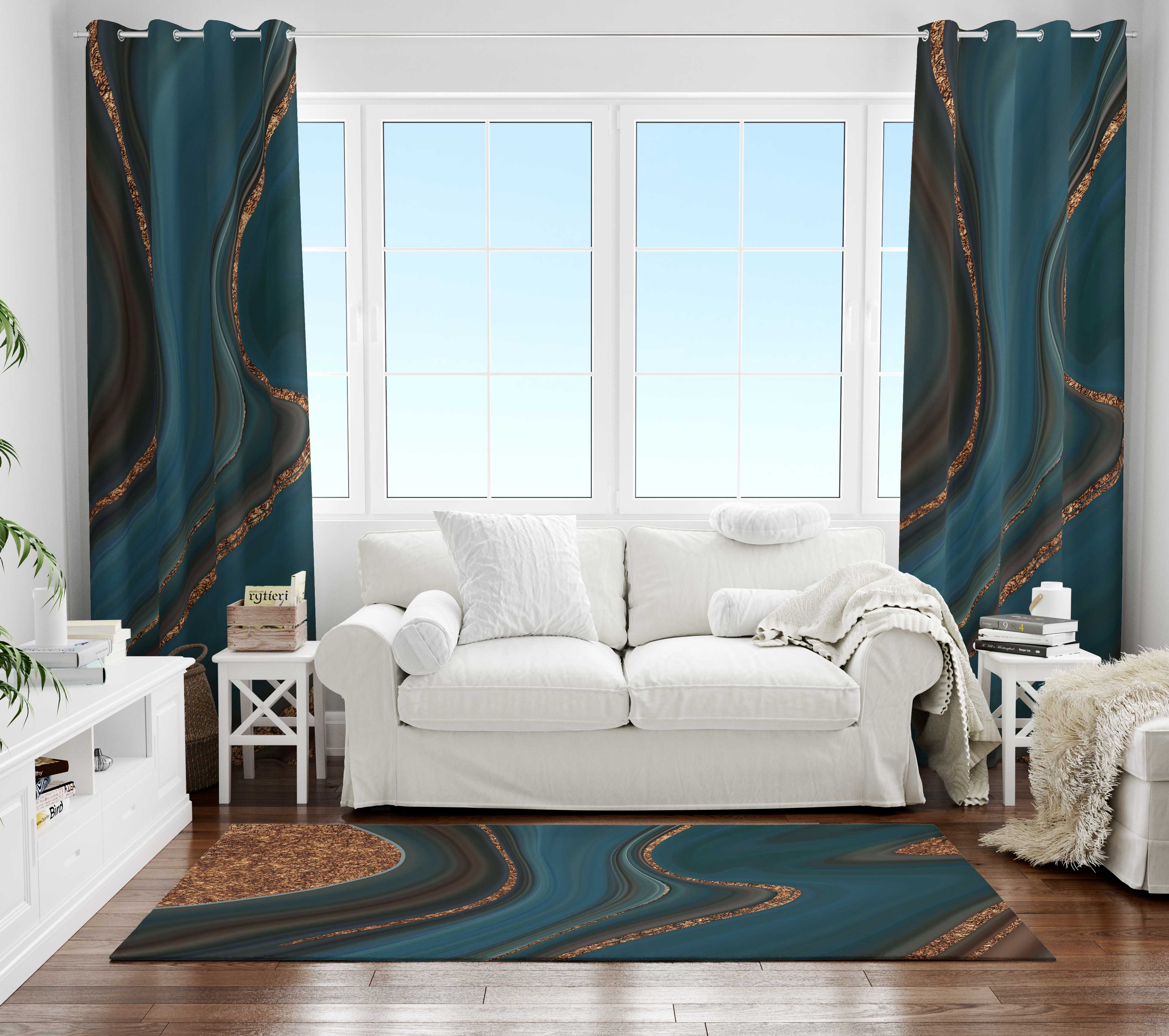 Marble Window Curtains | Dark Blue