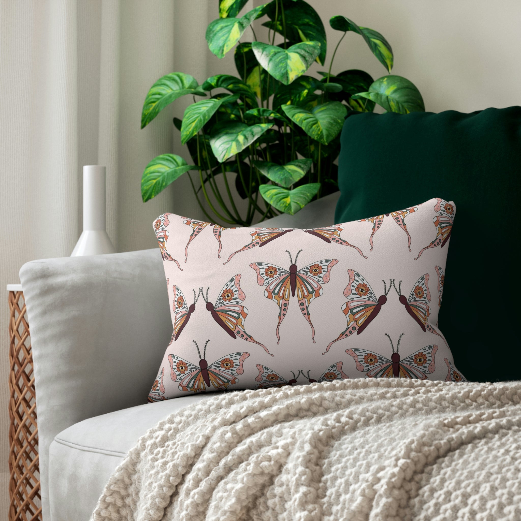 Butterfly Boho Lumbar Pillow | Blush Pink