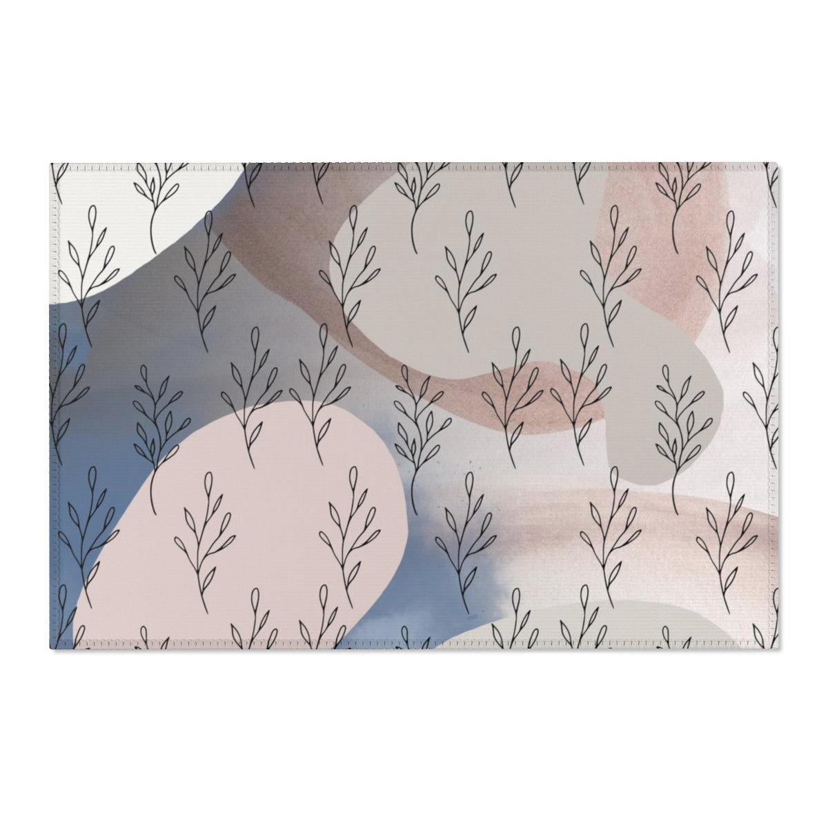 Floral Area Rug | Blue Beige Mauve Leaves