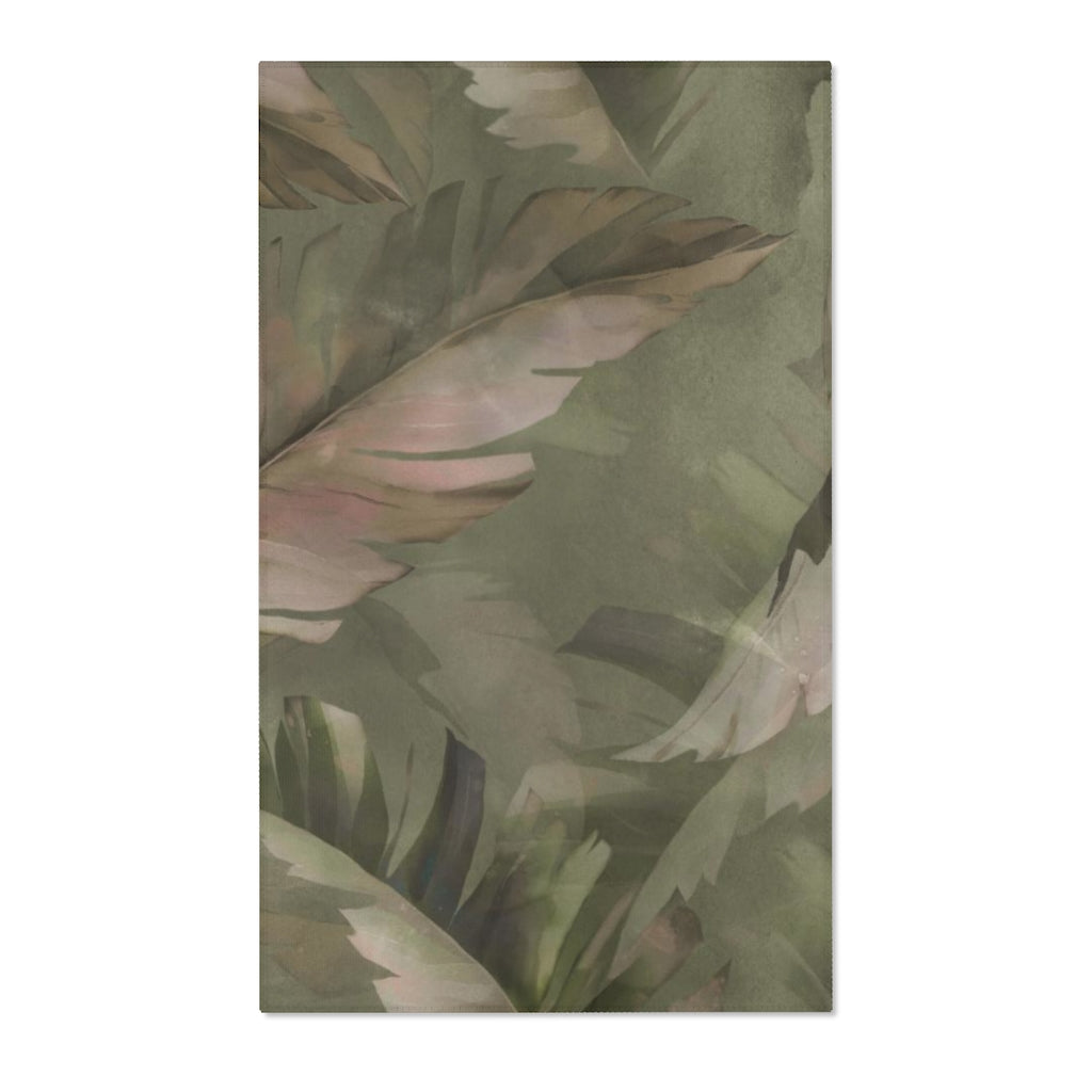 Floral Area Rug | Tropical Green Brown Leaves