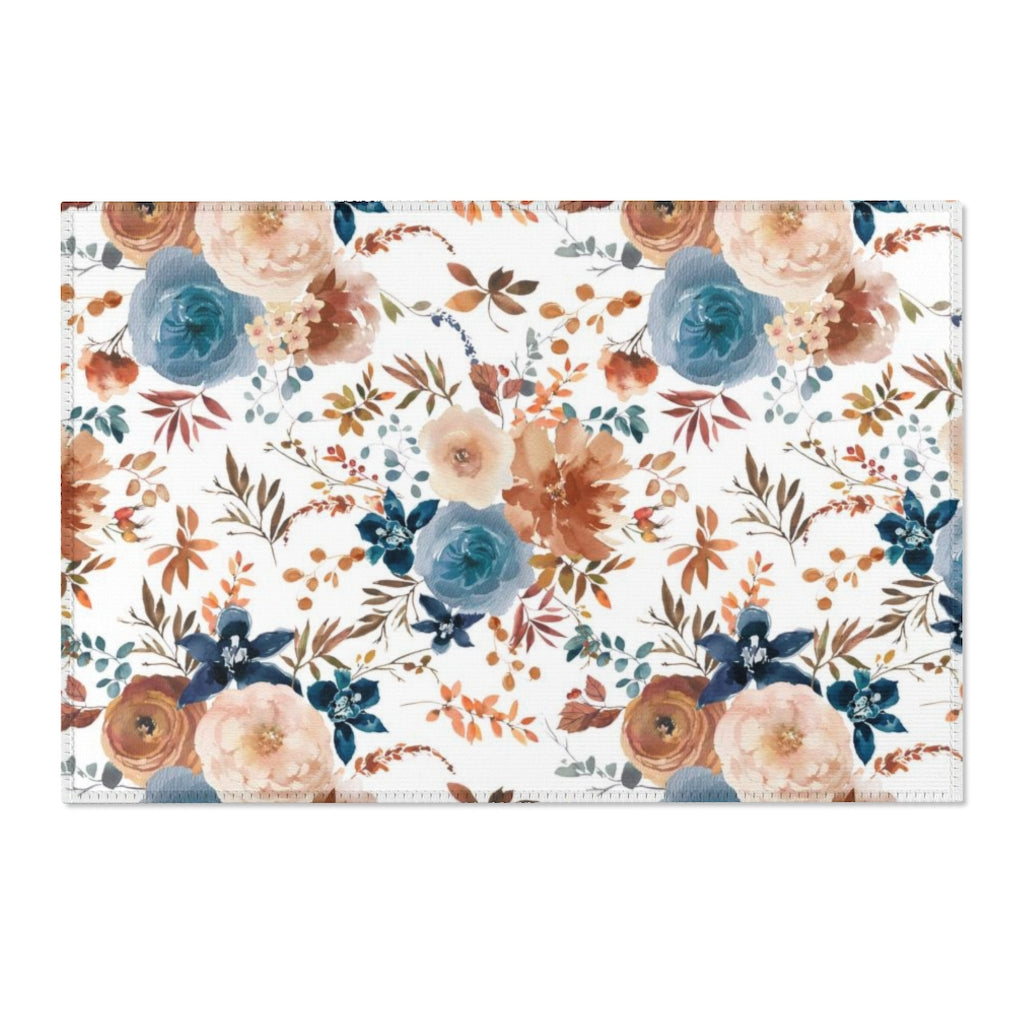 Floral Area Rug | Blue Brown Cinnamon