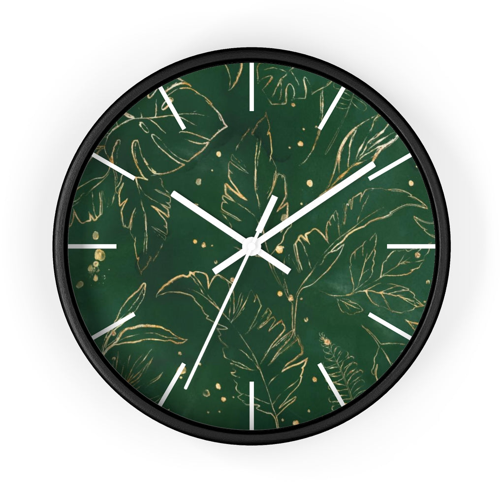 Floral 10" Wood Wall Clock | Green Gold Beige