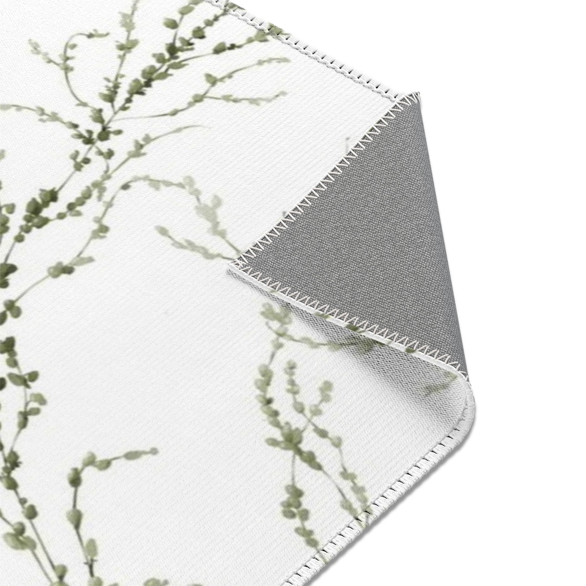 Floral Area Rug | White Delicate Green Leaves