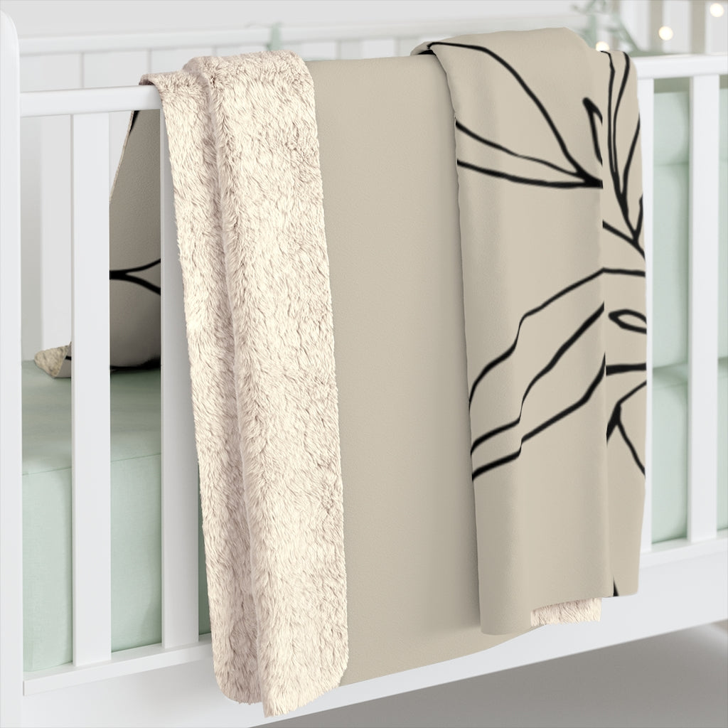 Black Gray Beige, One Line Drawing, Floral Blanket