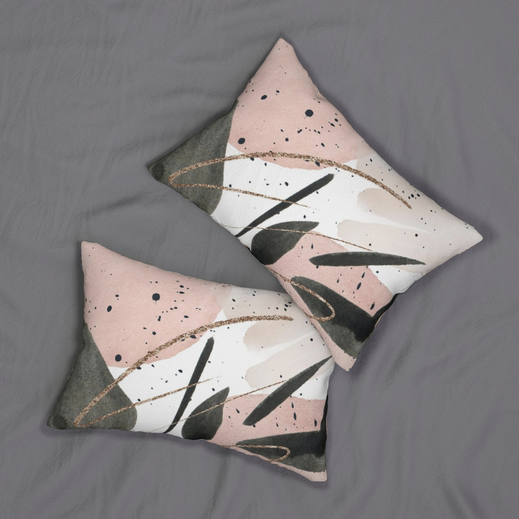 Abstract Boho Lumbar Pillow | Beige Blush Pink Black Gold