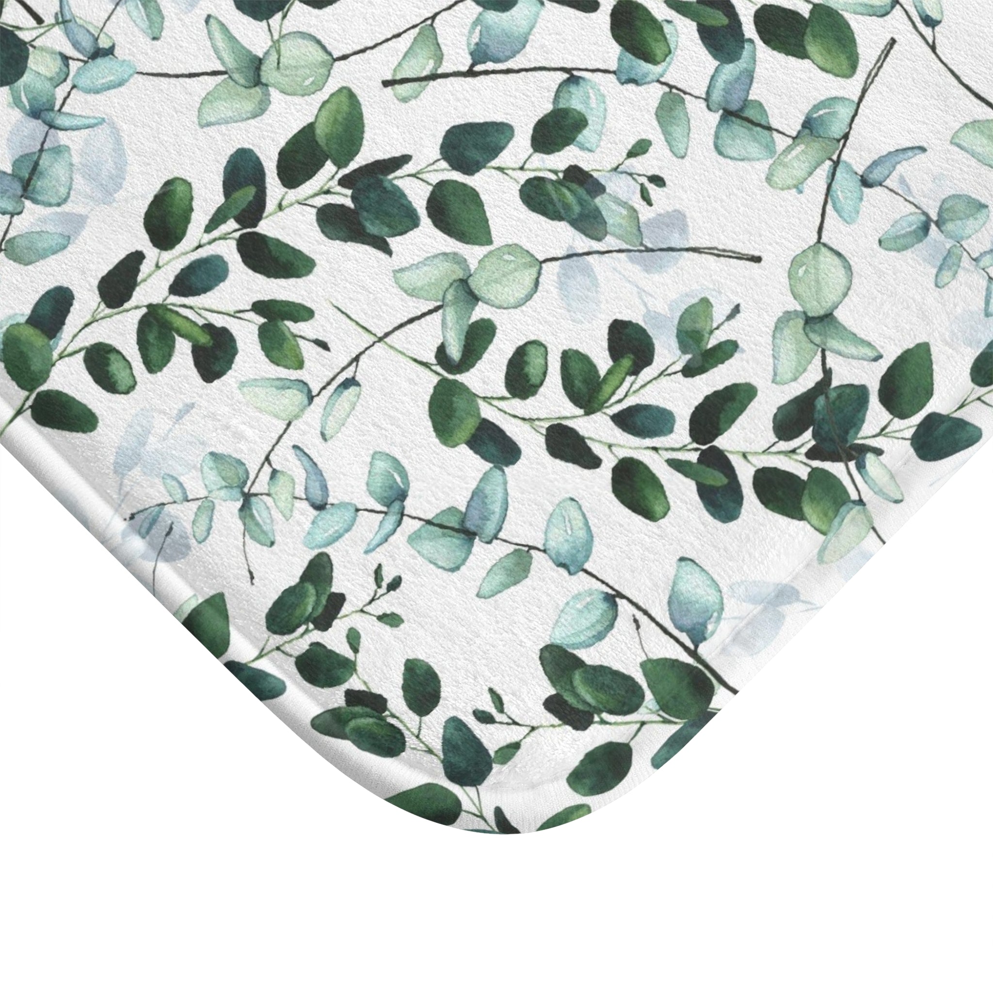 Floral Boho Bath, Kitchen Mat, Rug | Forest Sage Green White