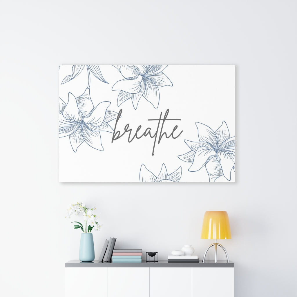 FLORAL WALL CANVAS ART | With Saying | White Pastel Blue