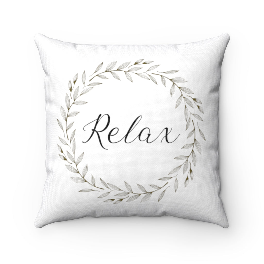 With Saying Pillow Cover | White Gold Leaves | Relax