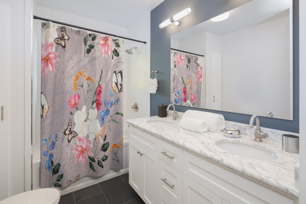Floral Shower Curtain | Lavender Butterflies