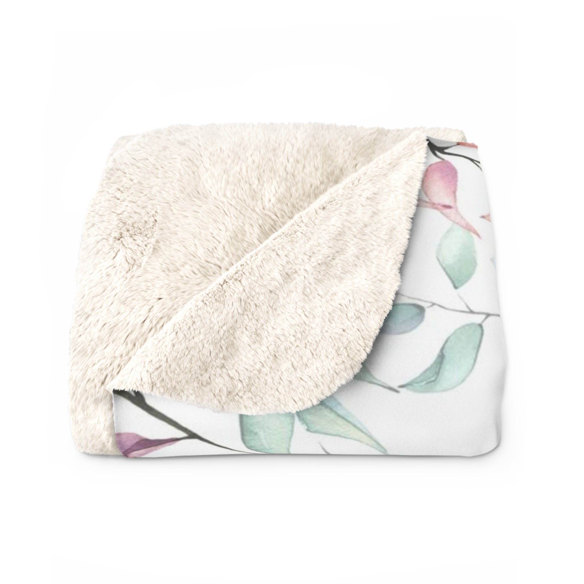 Floral Blanket | Pastel Pink Green White Leaves