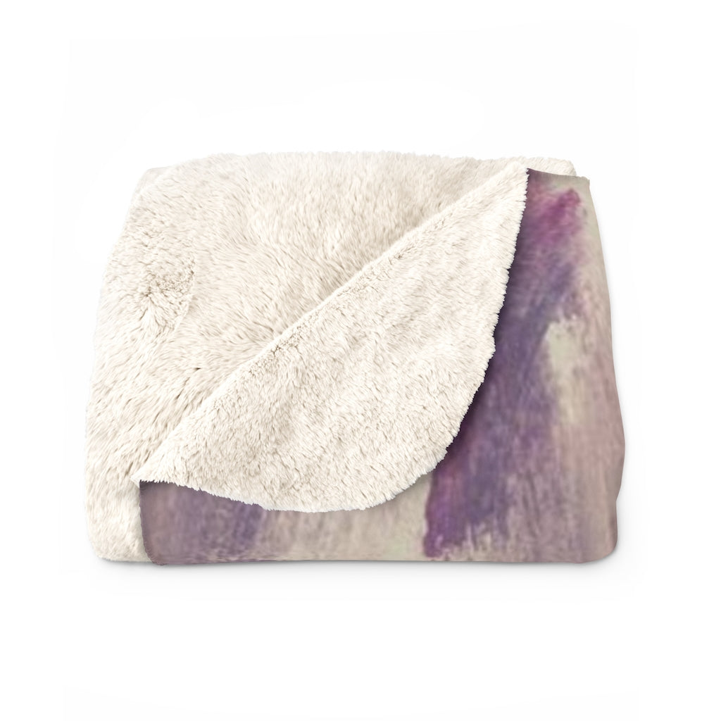 Lavender, purple and cream abstract comfy throw blanket, close-up of the texture