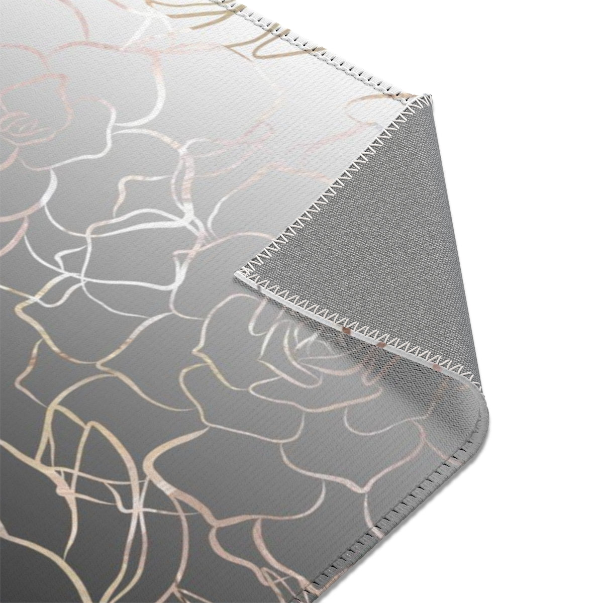 Floral Area Rug | Black White Ombre Gold Roses