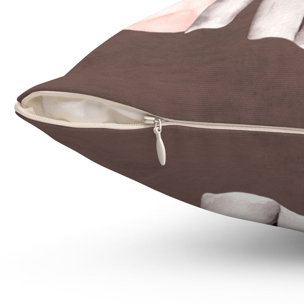 Boho Pillow Cover | Brown Blush Pink Floral | One Line Art
