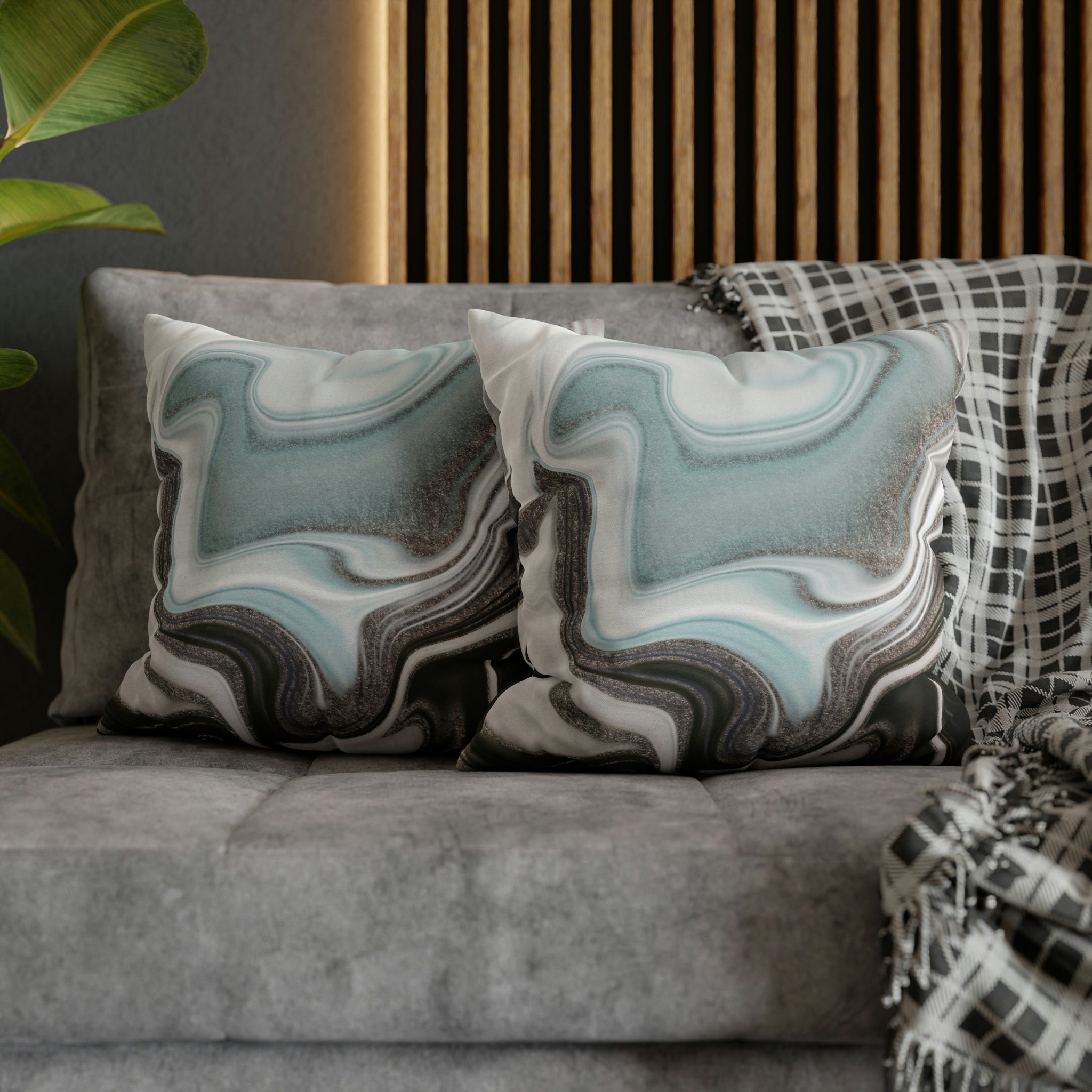 Abstract Boho Pillow Cover | Grey Mint Green | Watercolor