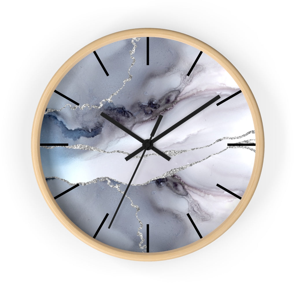 Marble Print, Wood, Wall Clock, Gray 10"
