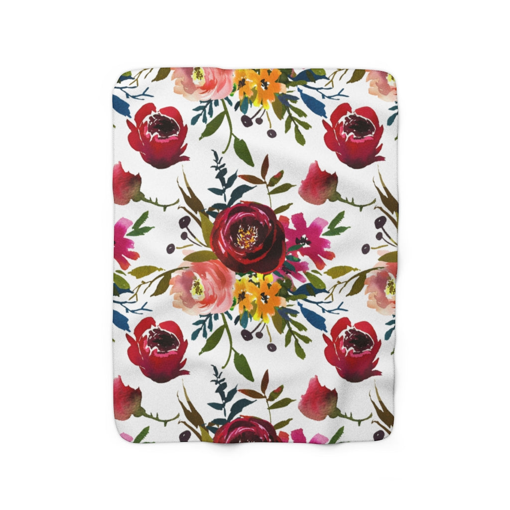 Red Pink Yellow, Roses Floral, Blanket