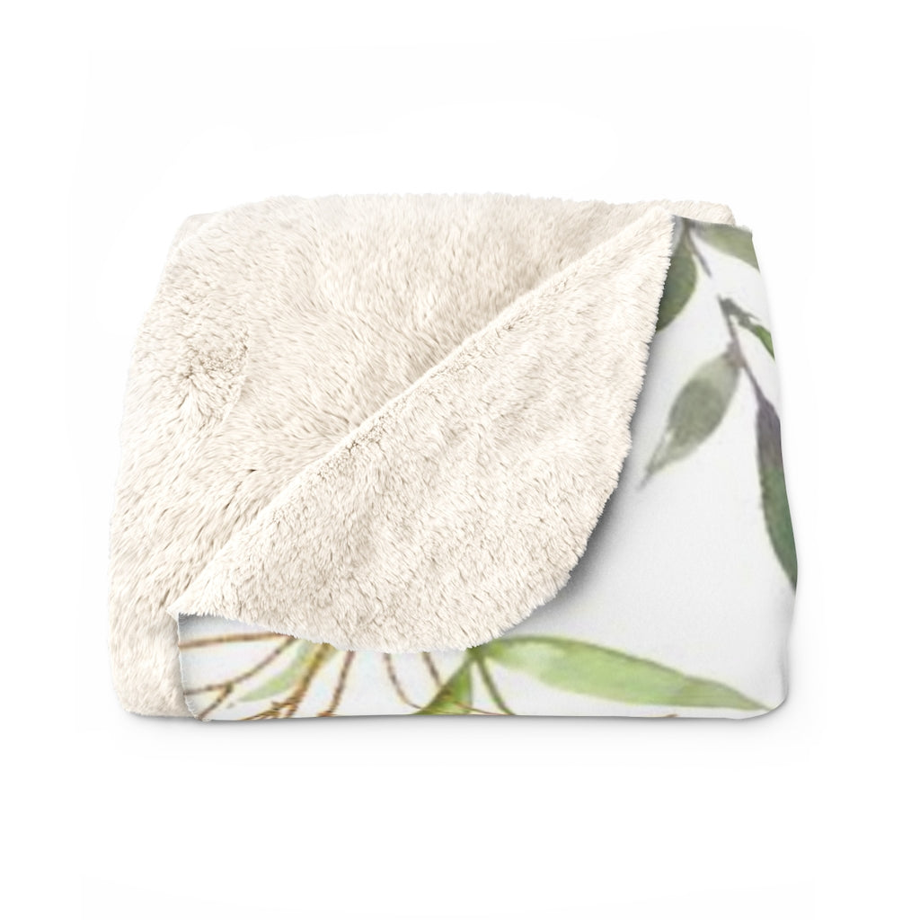 Floral Comfy Blanket | Green White Gold Sage Leaves