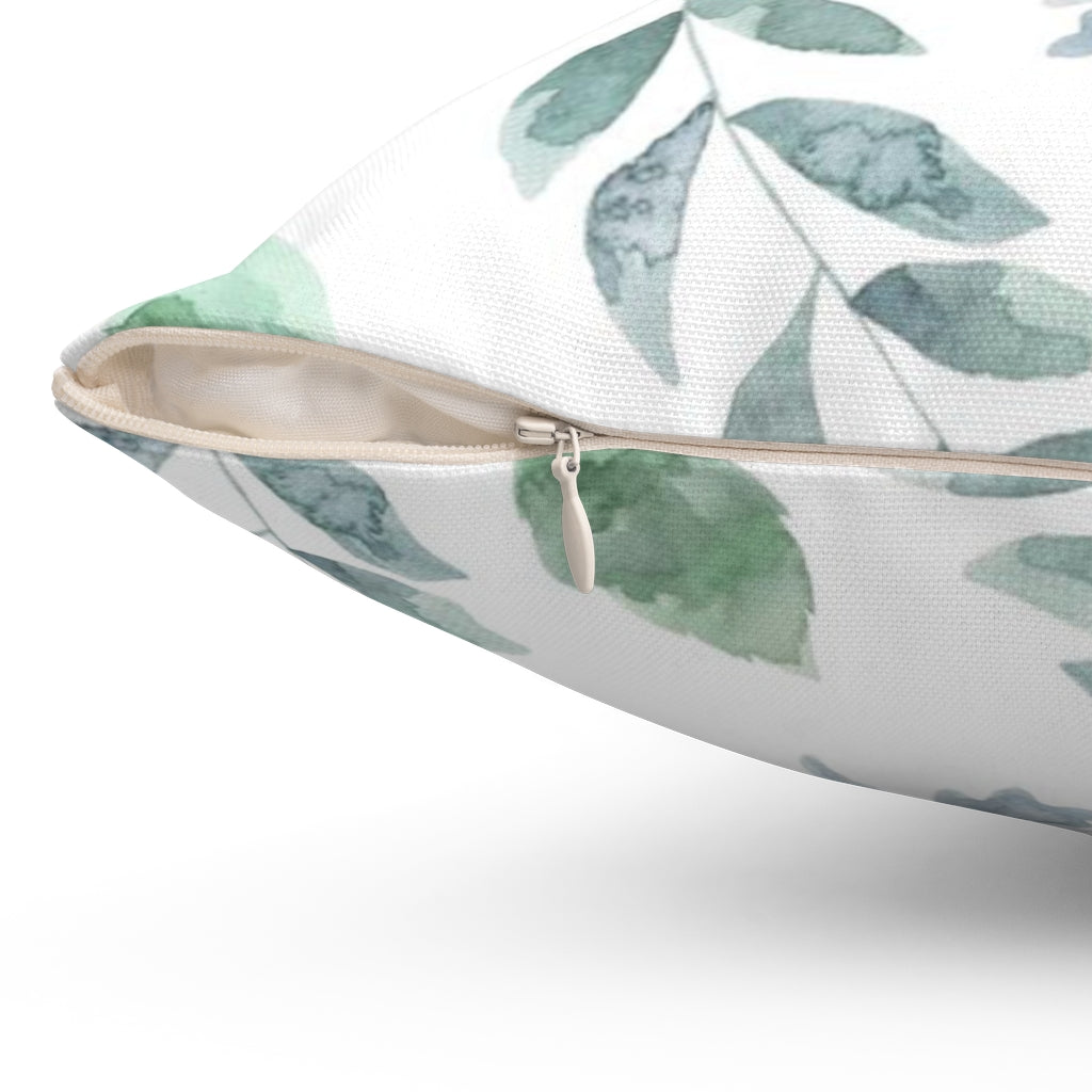 Floral Boho Pillow Cover | White Green Leaves