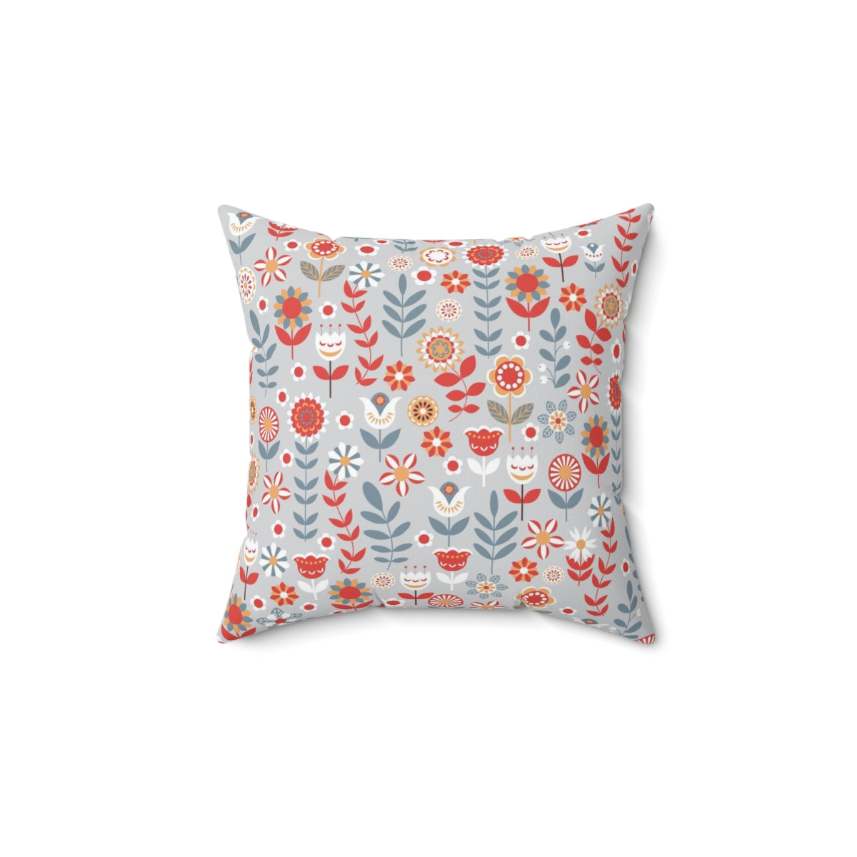 Scandi Nordic Boho Square Pillow Cover | Gray Blue Red Floral