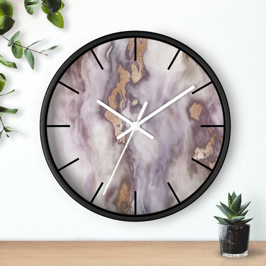Marble Print, Lavender Wood Wall Clock 10"