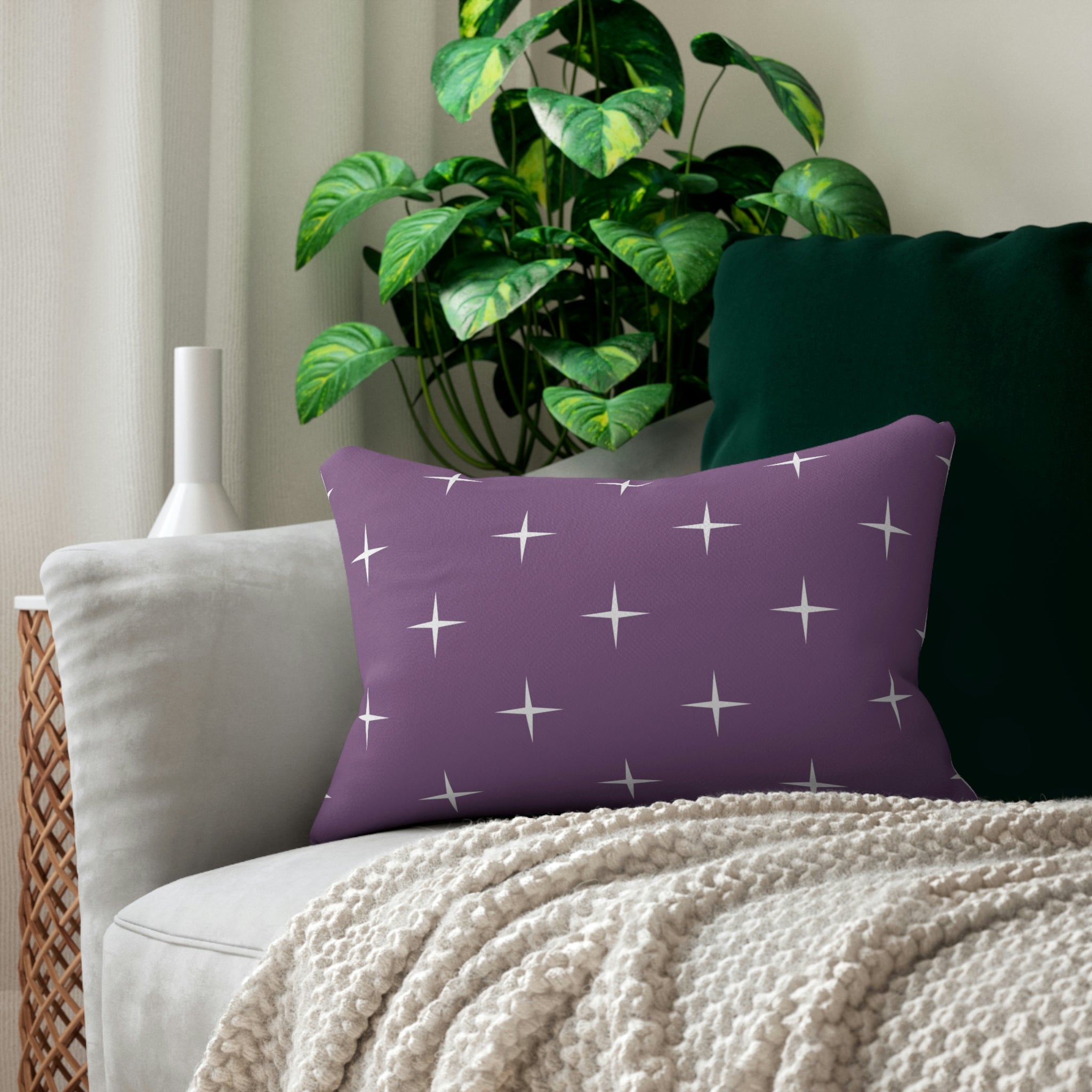 Minimalist Lumbar Pillow | Lilac Violet White stars