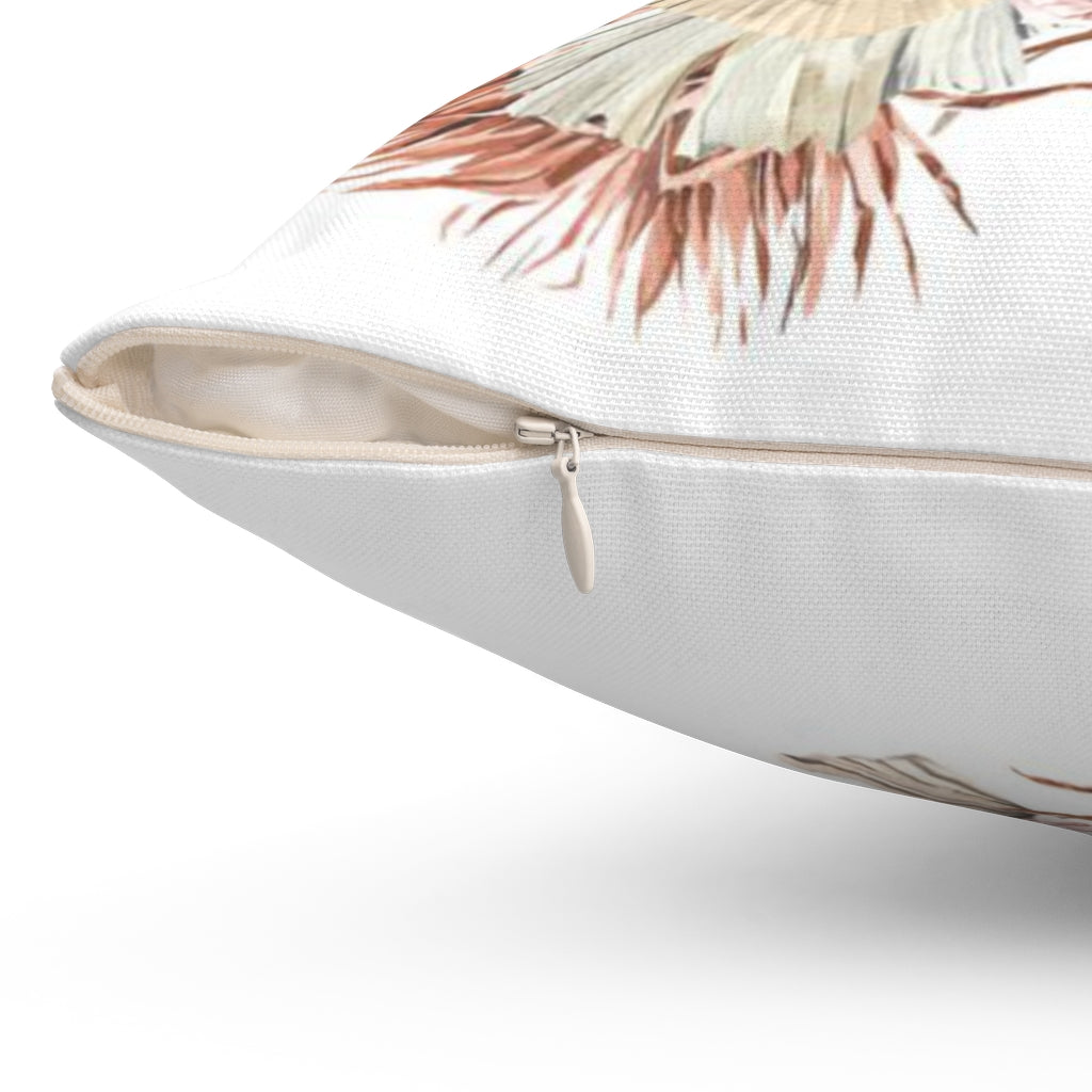 Floral Boho Pillow Cover | White Beige Statue Flowers