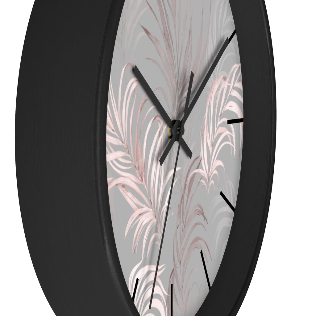 Floral 10" Wood Wall Clock | Gray Pink Leaves