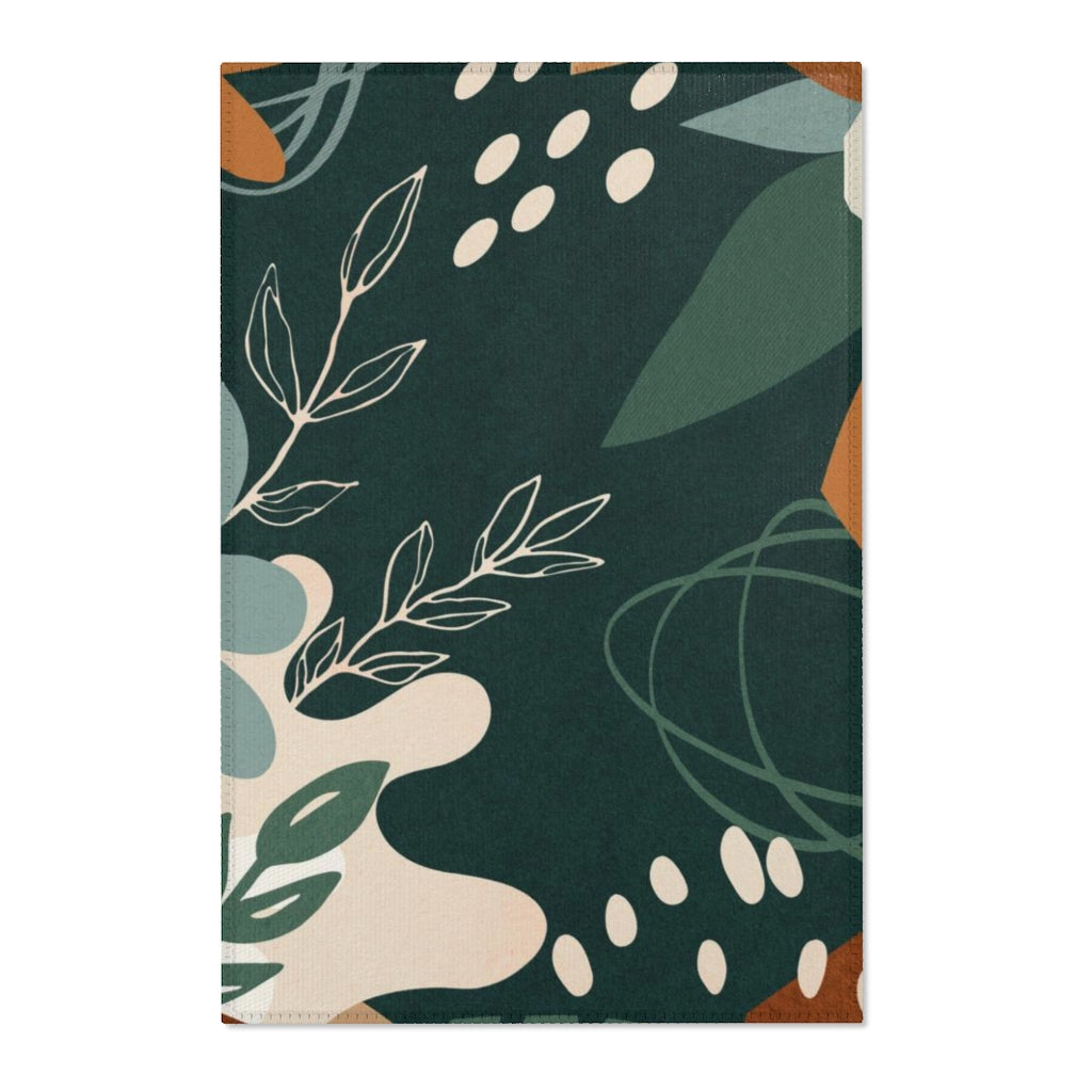 Boho Area Rug | Green Beige Brown Cream Floral