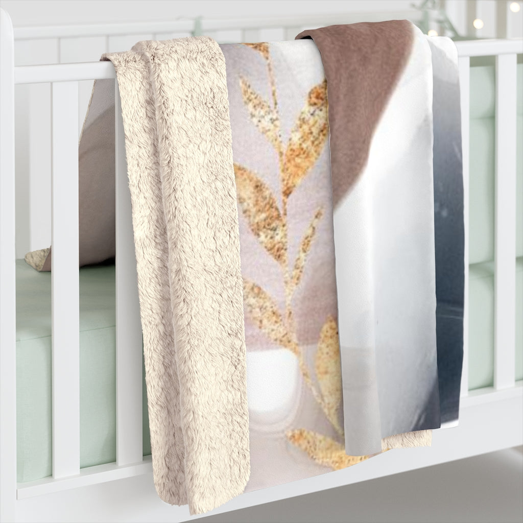 Floral Comfy Blanket | Beige Navy Gold Leaves