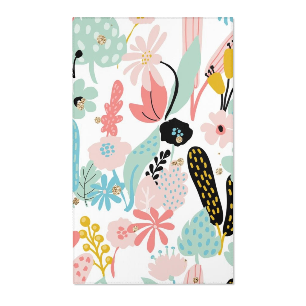 Floral Area Rug | Gold White Blush Pink
