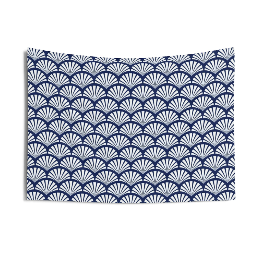 Geometric Tapestry | Navy Blue White Fan